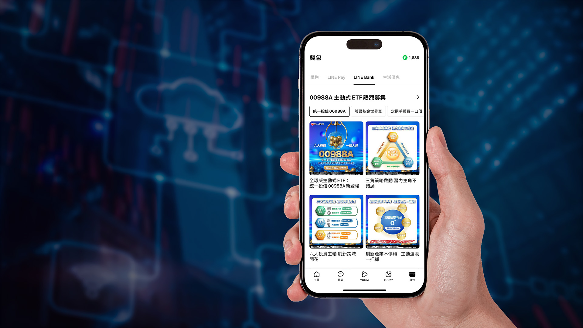 LINE Bank 開賣統一投信00988A 主動式ETF 明星團隊操盤瞄準AI、核能、穩定幣